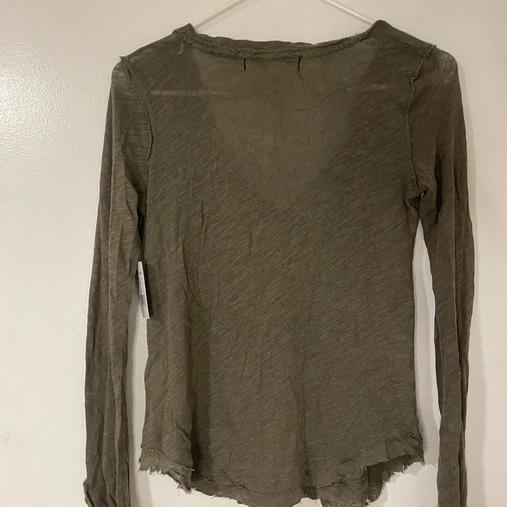 Free People Olive Raw-Edge Long Sleeve Henley - Picture 6 of 7